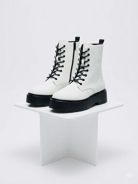 HARLOW White Platform Combat Boots | Urban Streetwear Luxe Size 8